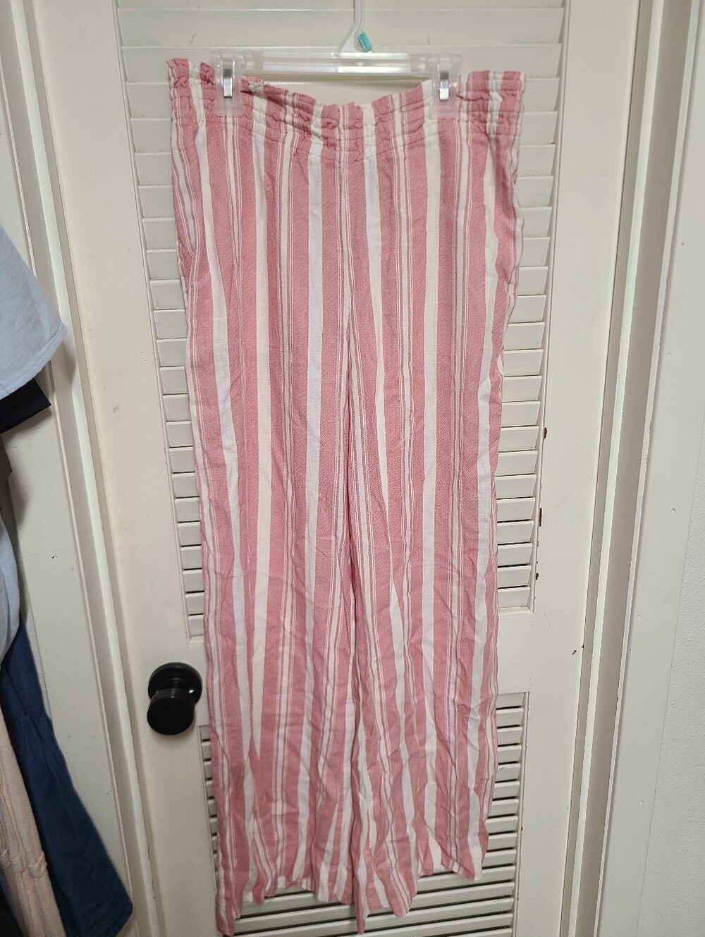Wide Leg Pull On Stripe Linen Pants
